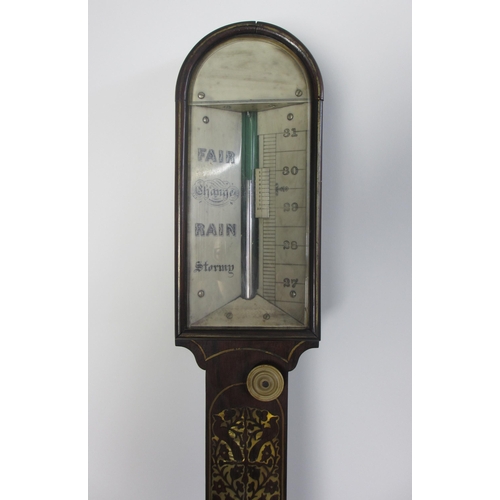 650 - A mahogany stick barometer and thermometer