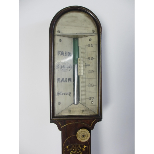 650 - A mahogany stick barometer and thermometer