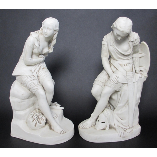 664 - A pair of John Bell Parian Ware figures of Clarinda and Dorothea