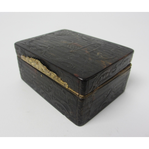 674 - An 18th century tortoiseshell and gilt metal mounted snuff box