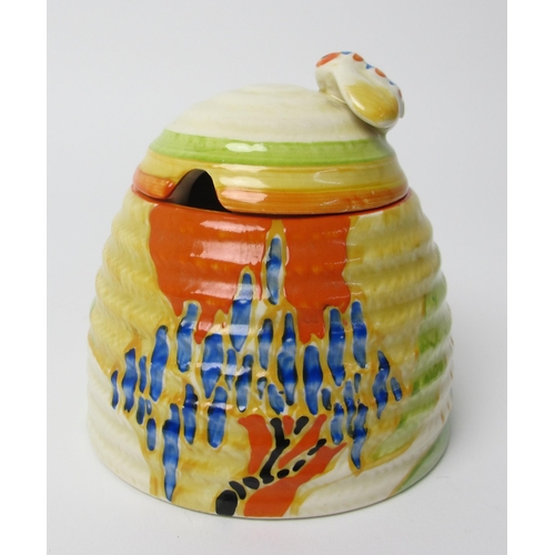 687 - A Clarice Cliff Windbells pattern beehive honey pot