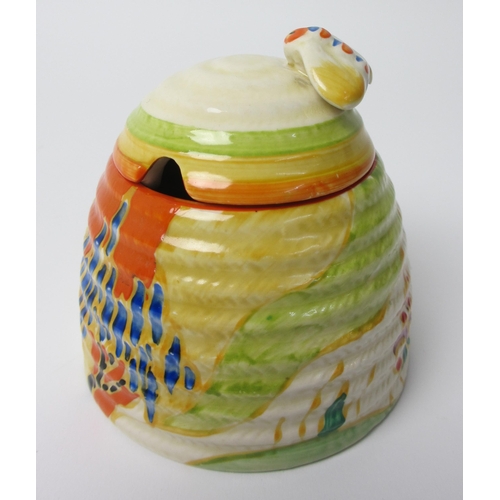 687 - A Clarice Cliff Windbells pattern beehive honey pot