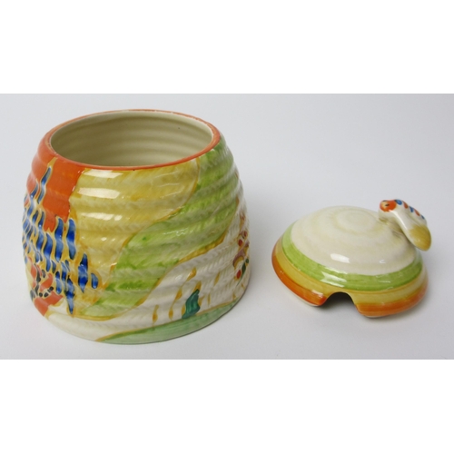 687 - A Clarice Cliff Windbells pattern beehive honey pot