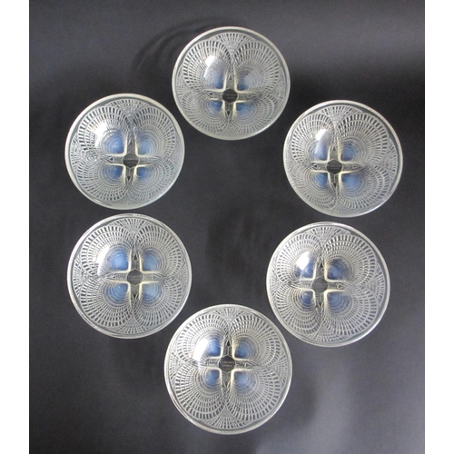 691 - A set of six R. Lalique Coquille pattern opalescent glass bowls