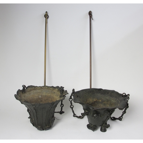 692 - A pair of bronze hanging planters