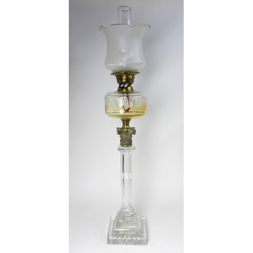 693 - A Victorian cut glass oil lamp