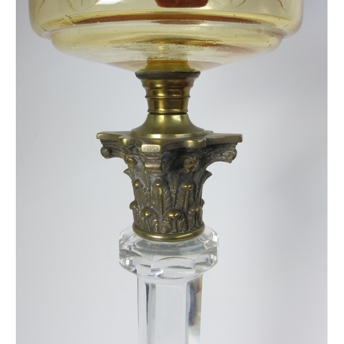 693 - A Victorian cut glass oil lamp