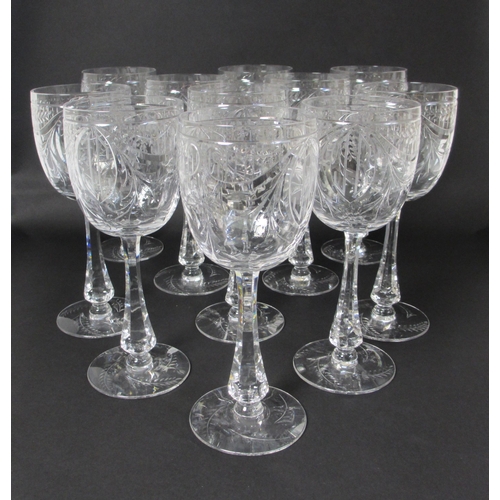 696 - A Bohemian cut lead crystal fruit bowl and eleven wine glasses