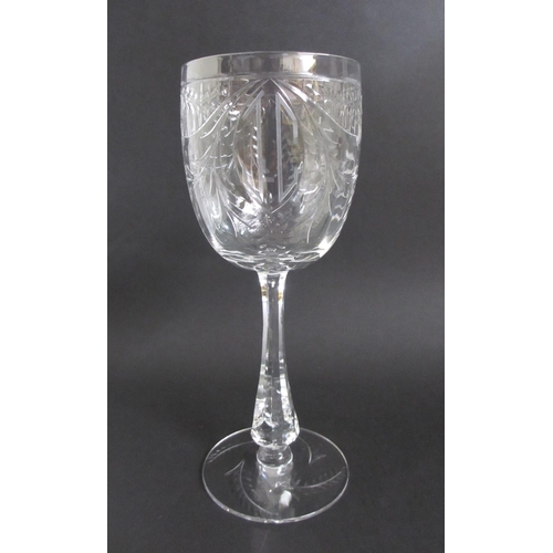 696 - A Bohemian cut lead crystal fruit bowl and eleven wine glasses