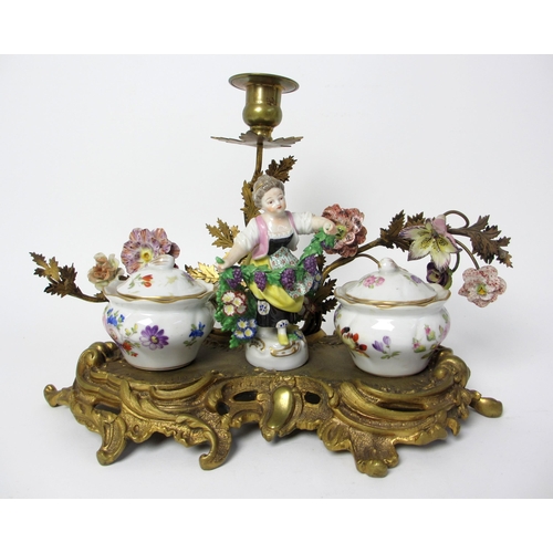 705 - A French porcelain and gilt metal mounted inkstand