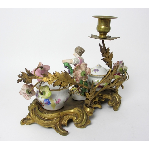 705 - A French porcelain and gilt metal mounted inkstand