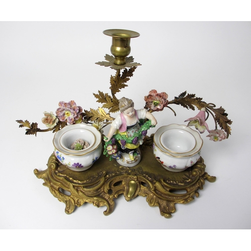 705 - A French porcelain and gilt metal mounted inkstand