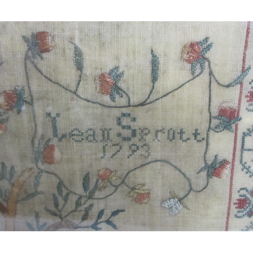 709 - A George III silk embroidered sampler by Jean Sprott  1793