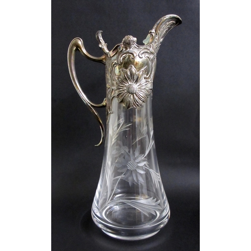 710 - A Continental Art Nouveau electroplated claret decanter