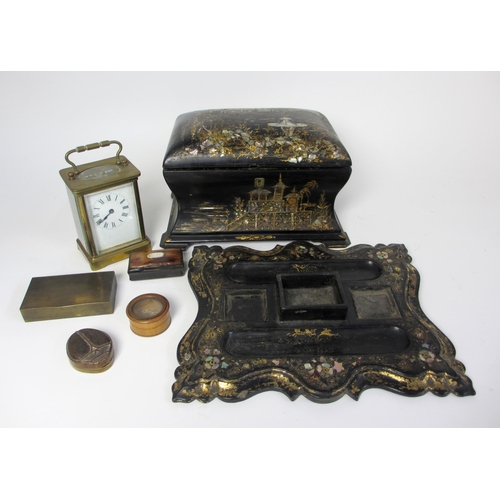 712 - A Jennings and Bettridge papier mache and shell tea caddy