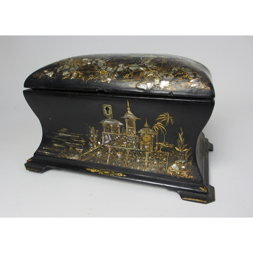 712 - A Jennings and Bettridge papier mache and shell tea caddy