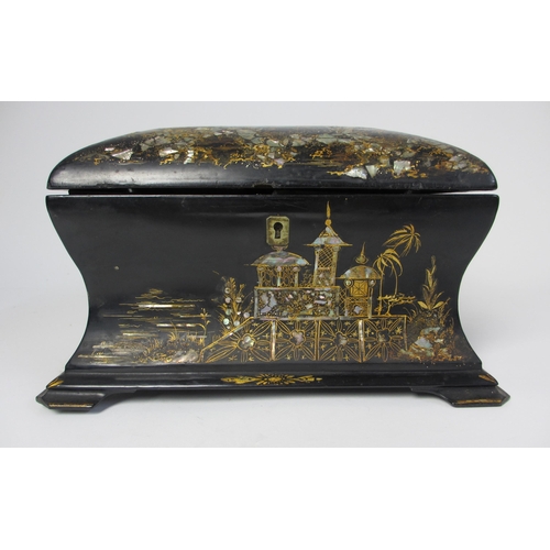 712 - A Jennings and Bettridge papier mache and shell tea caddy