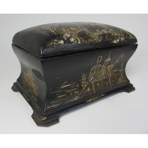 712 - A Jennings and Bettridge papier mache and shell tea caddy