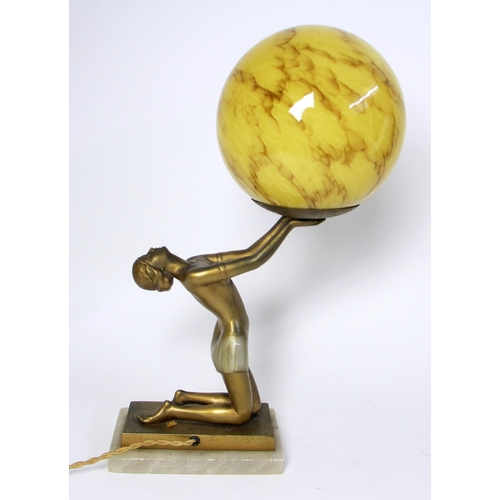 719 - An Art Deco cold painted spelter table lamp