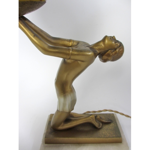 719 - An Art Deco cold painted spelter table lamp