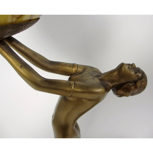 719 - An Art Deco cold painted spelter table lamp