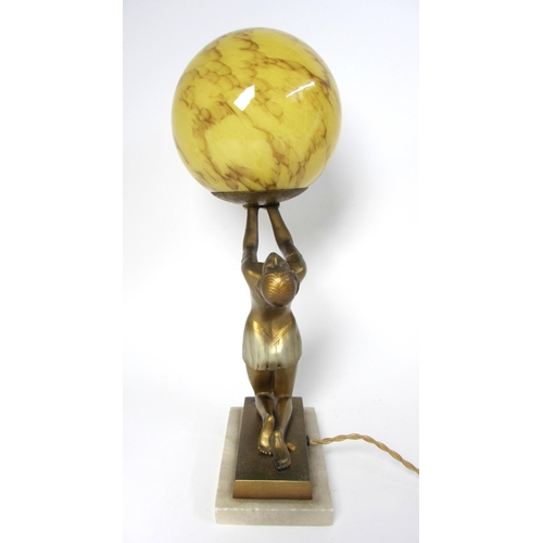 719 - An Art Deco cold painted spelter table lamp