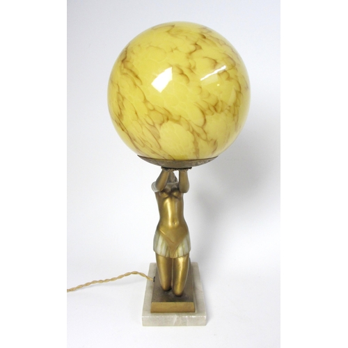 719 - An Art Deco cold painted spelter table lamp