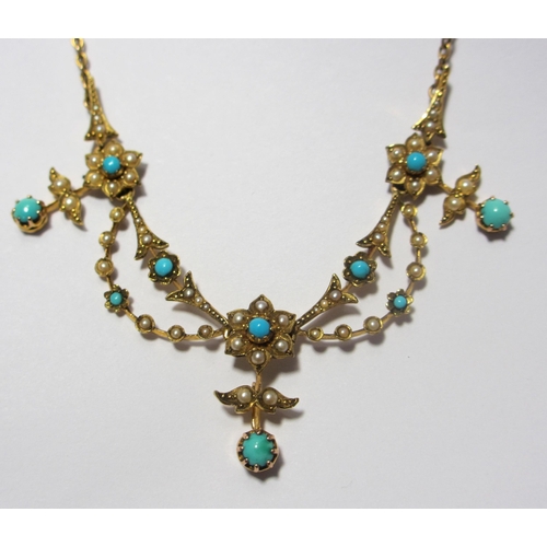 74 - A pretty Victorian 18ct gold turquoise and pearl necklace