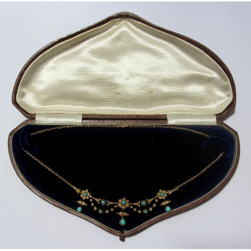 74 - A pretty Victorian 18ct gold turquoise and pearl necklace