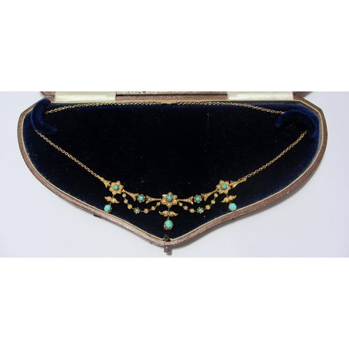 74 - A pretty Victorian 18ct gold turquoise and pearl necklace