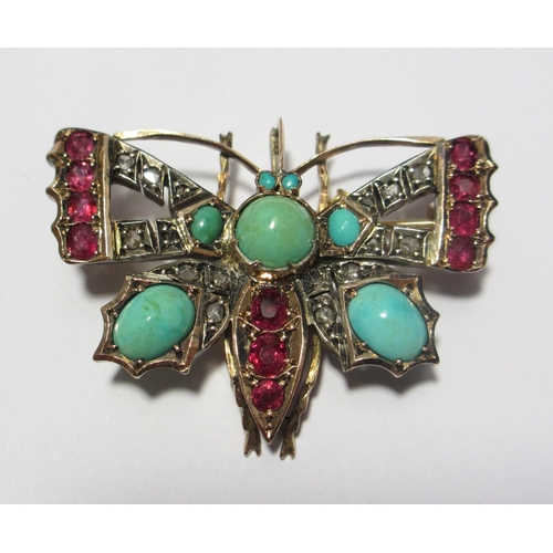 75 - A Victorian diamond and gem butterfly brooch