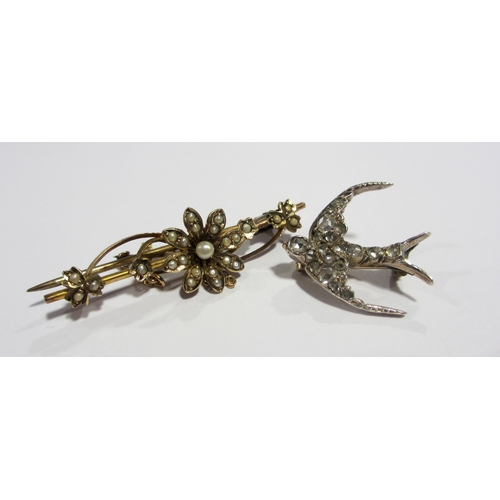 78 - A Victorian diamond swallow brooch