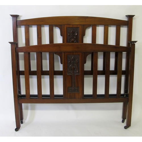 808 - A pair of Art Nouveau mahogany double bed ends