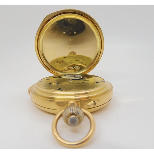 684 - An 18ct gold full hunter pocket watch with stop watch function, the outer case monogramed, movement ... 