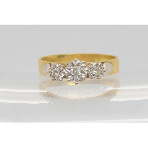 742 - An 18ct gold illusion set diamond three stone ring, size V1/2, weight 4.5gms