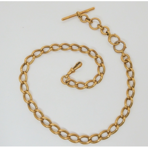 An 18ct gold fob chain stamped with a crown 18 to every link