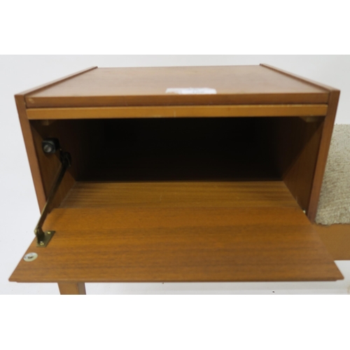 108 - A mid 20th century teak Chippy telephone seat with pull out aide memoir slide over fall front compar... 