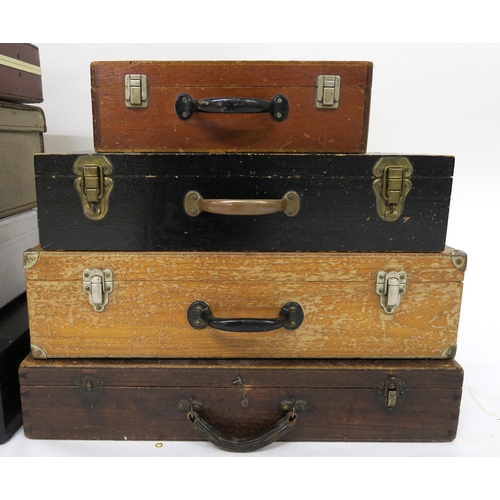 111 - A mixed lot of eight assorted travel and tool cases and a small painted bookcase (9)