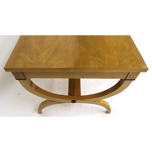 120 - A 20th century Spanish Villa Garnelo Internatcional Biedermeier style table with single drawer to ei... 