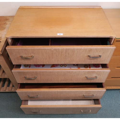 63 - A mid 20th century teak Link chest of four drawers with brass drawer pulls on shaped supports, 94cm ... 