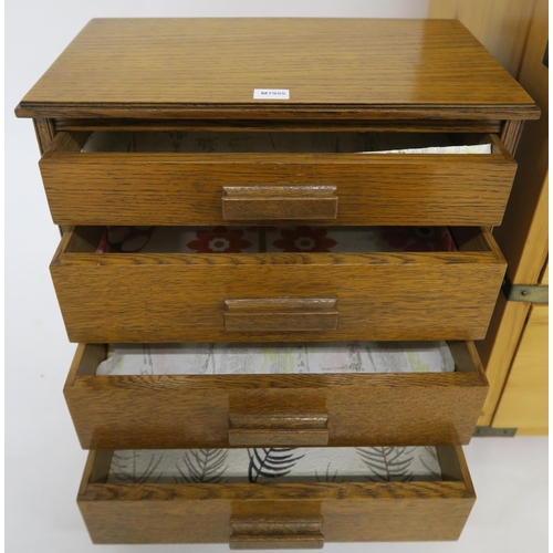 79 - A 20th century pine campaign style three drawer chest with brass corners and recessed handles, 64cm ... 