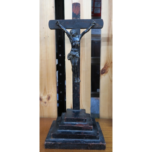 85 - A 20th century Parisian plaster statue of a nun, 82cm high and a brass of wood Crucifix on stepped b... 