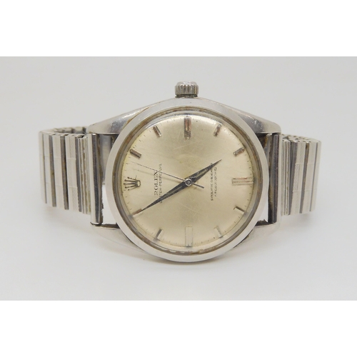 2903 - A STAINLESS STEEL ROLEX OYSTER PERPETUALwith silvered dial, silver coloured baton numerals and hands... 