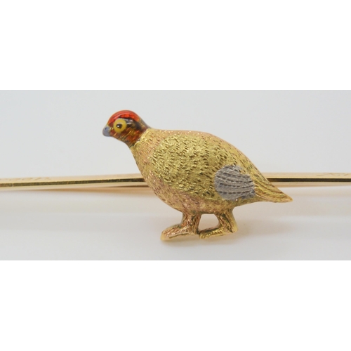 625 - A 15ct bi colour gold and platinum Grouse bird brooch with enamelled detail, length 6.2cm, weight 4.... 