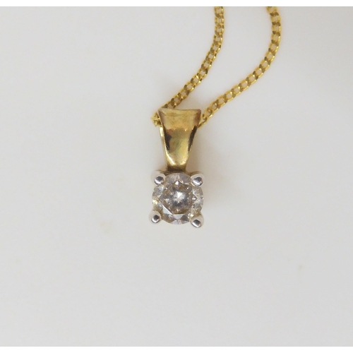 704 - An estimated approx 0.20ct diamond solitaire pendant, set in 9ct gold, together with two pairs of di... 