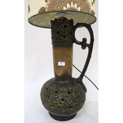 90 - A mid 20th century ceramic west German lamp with original shade, 137cm high