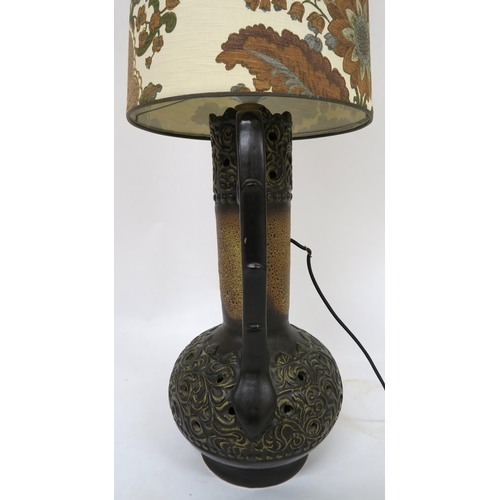 90 - A mid 20th century ceramic west German lamp with original shade, 137cm high