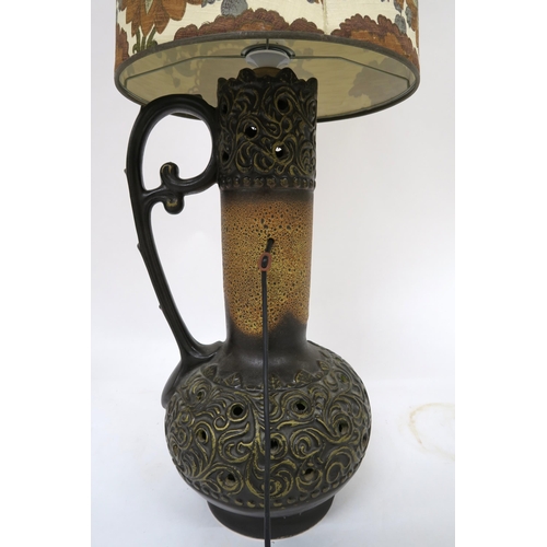 90 - A mid 20th century ceramic west German lamp with original shade, 137cm high