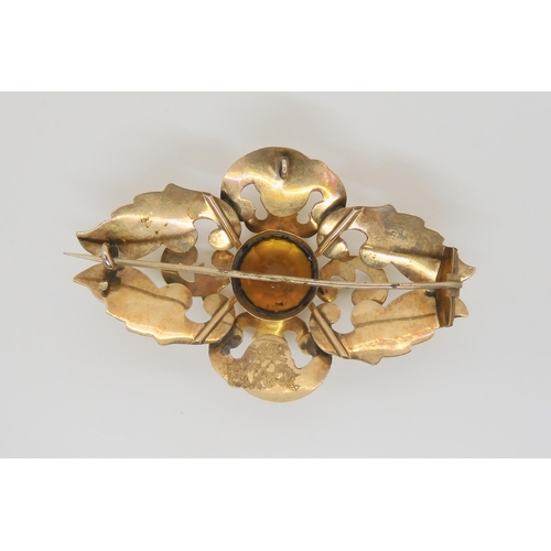 685 - A Victorian yellow metal brooch set with a citrine, length 6.2cm, weight 9.1gms