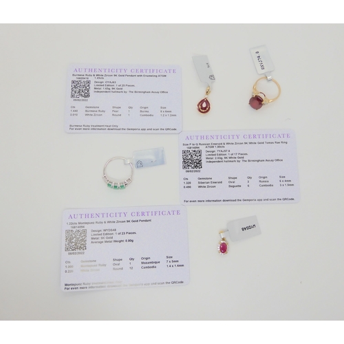 698 - A collection of Gems TV jewellery to include, two ruby and white zircon pendants, and a ring, size Q... 